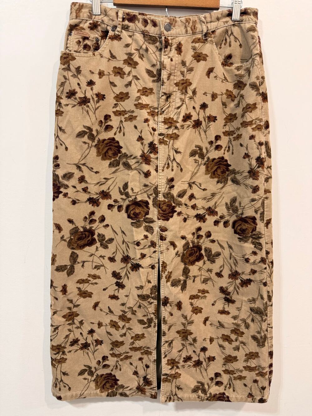 Eddie Bauer Vintage Y2K Floral Corduroy Maxi Skirt Neutral Cotton Fall Size 12